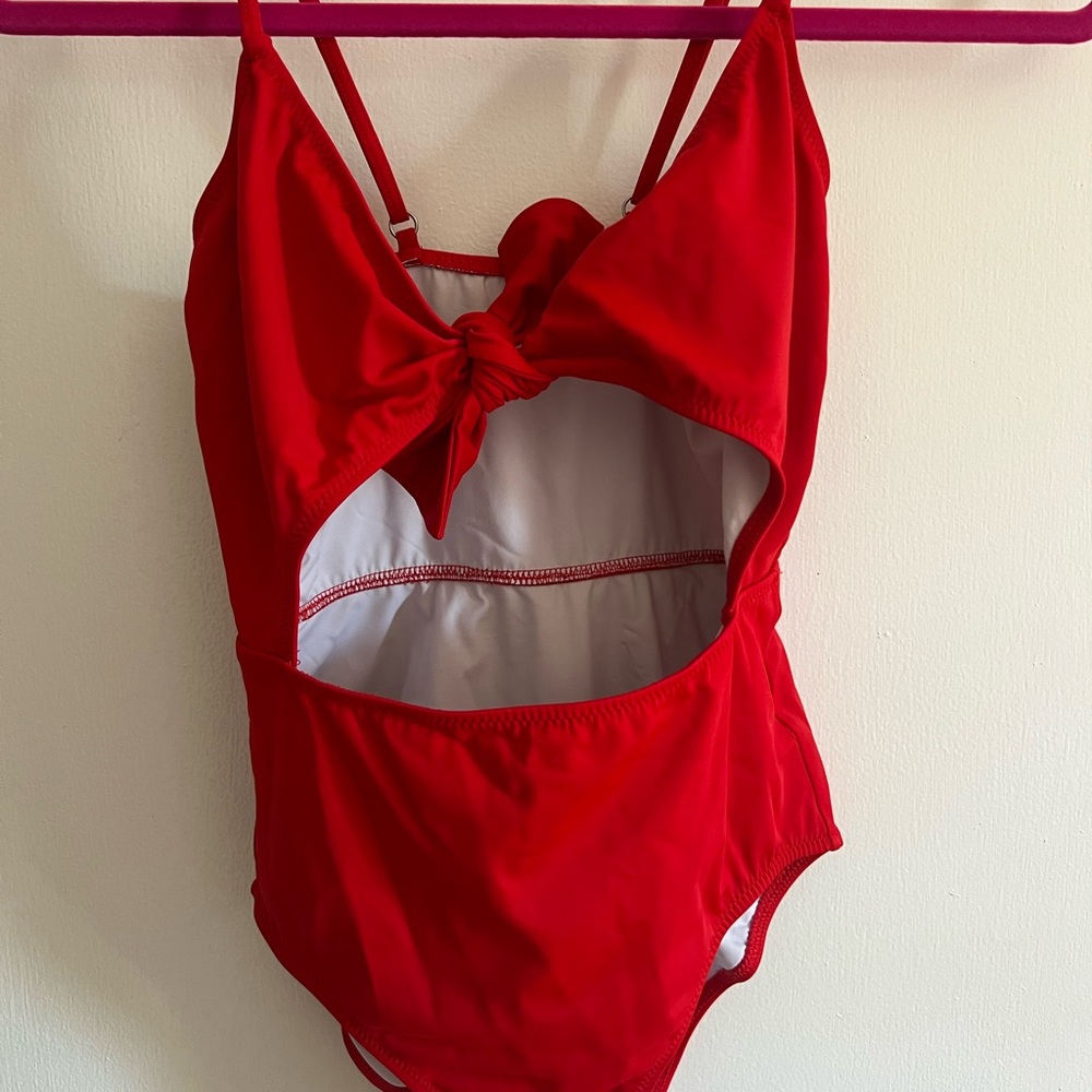 Red One-Piece Swimsuit with Bow Detail reformation, retro, cherry red